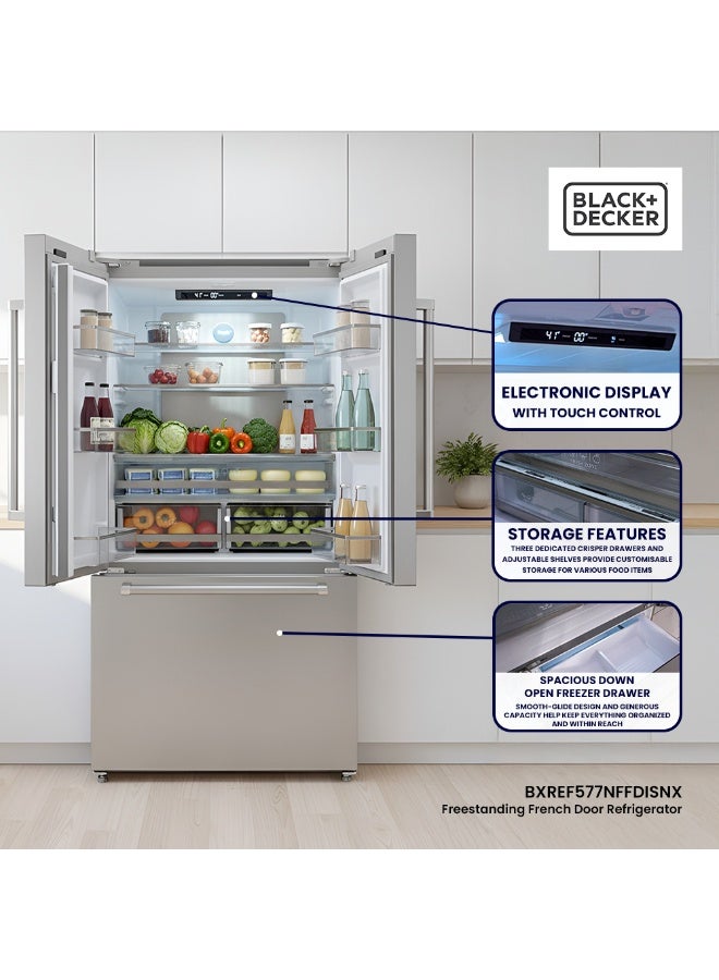 BLACK+DECKER 579L Capacity Freestanding Refrigerator, French Door - BXREF577NFFDISNX Inox Finish 150 W BXREF577NFFDISNX Inox - Image 5