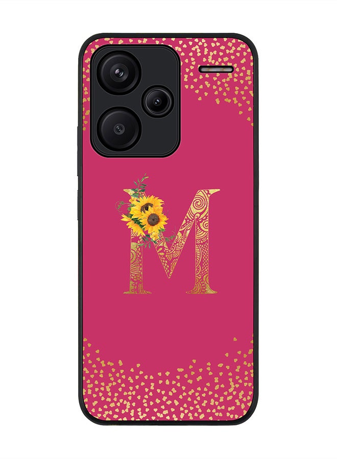 Rugged Case for Xiaomi Redmi Note 13 Pro Plus Case Cover- Custom Monogram Initial Letter Mandala Floral Pattern Alphabet - M(Deep Pink Rose)