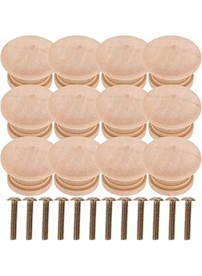35mm Round Wooden Cabinet Drawer Pull Handles Screws 12Pcs Kitchen Wardrobe Door Knobs Replacement Hardware - Image 1