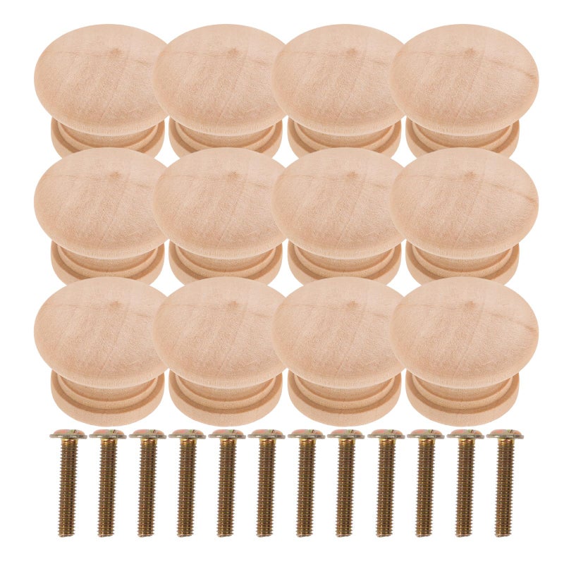 35mm Round Wooden Cabinet Drawer Pull Handles Screws 12Pcs Kitchen Wardrobe Door Knobs Replacement Hardware - Image 2