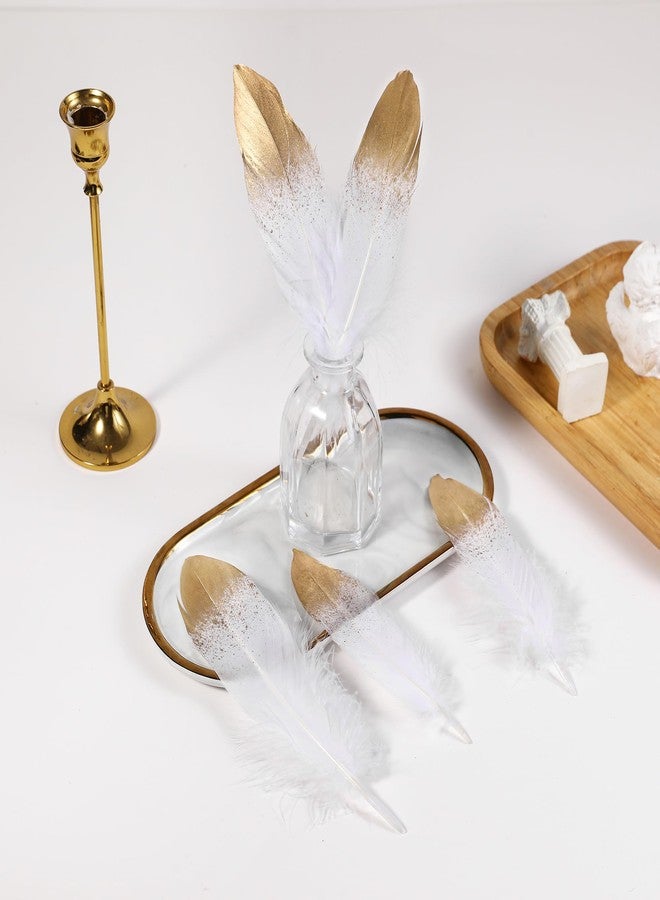 Larryhot Dipped Gold & White Goose Feathers for Cfafts - 6-8 inch 60 pcs Natural Feathers for Wedding Party Decorations,DIY Crafts and Table Centerpiece(Gold & White) - Image 4