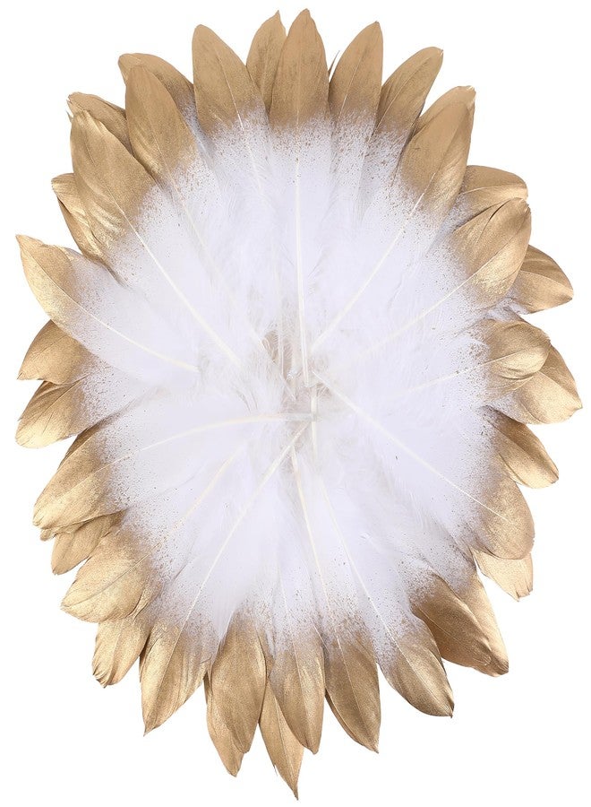 Larryhot Dipped Gold & White Goose Feathers for Cfafts - 6-8 inch 60 pcs Natural Feathers for Wedding Party Decorations,DIY Crafts and Table Centerpiece(Gold & White) - Image 2