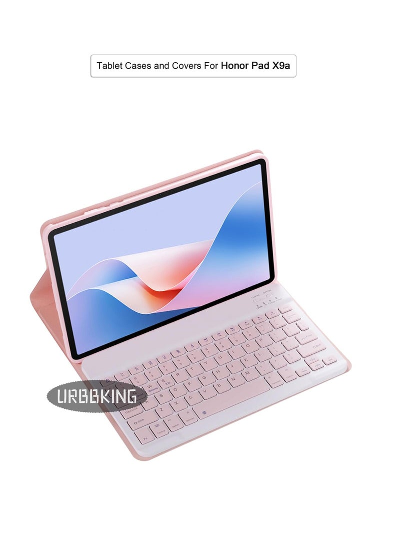 URBBKING Stand Folio Detachable Wireless Bluetooth Keyboard Cover Soft TPU Back Case for Honor Pad X9a Pink