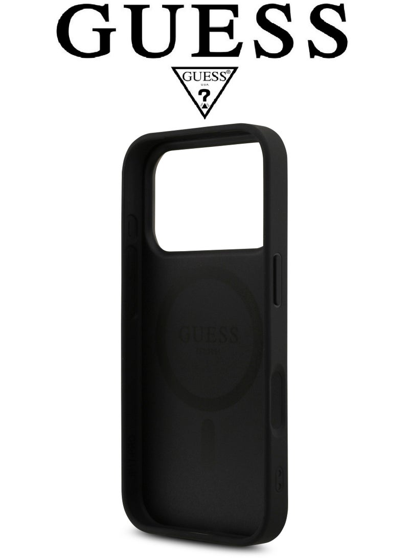 CG MOBILE Luxury embossed leather iPhone 17 Pro case. MagSafe wireless charging iPhone cover iphone 17 pro. Shockproof, durable back protection iphone 17 pro back cover. French-designed, elegant iphone 17 pro cover, certified in partnership with GUESS and CG MOBILE. Black phone case. - Image 5