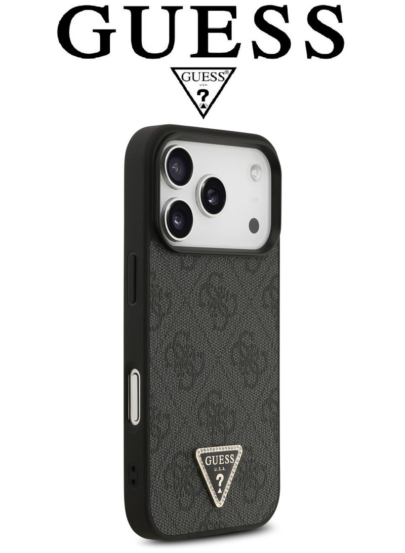 CG MOBILE Luxury embossed leather iPhone 17 Pro case. MagSafe wireless charging iPhone cover iphone 17 pro. Shockproof, durable back protection iphone 17 pro back cover. French-designed, elegant iphone 17 pro cover, certified in partnership with GUESS and CG MOBILE. Black phone case. - Image 2