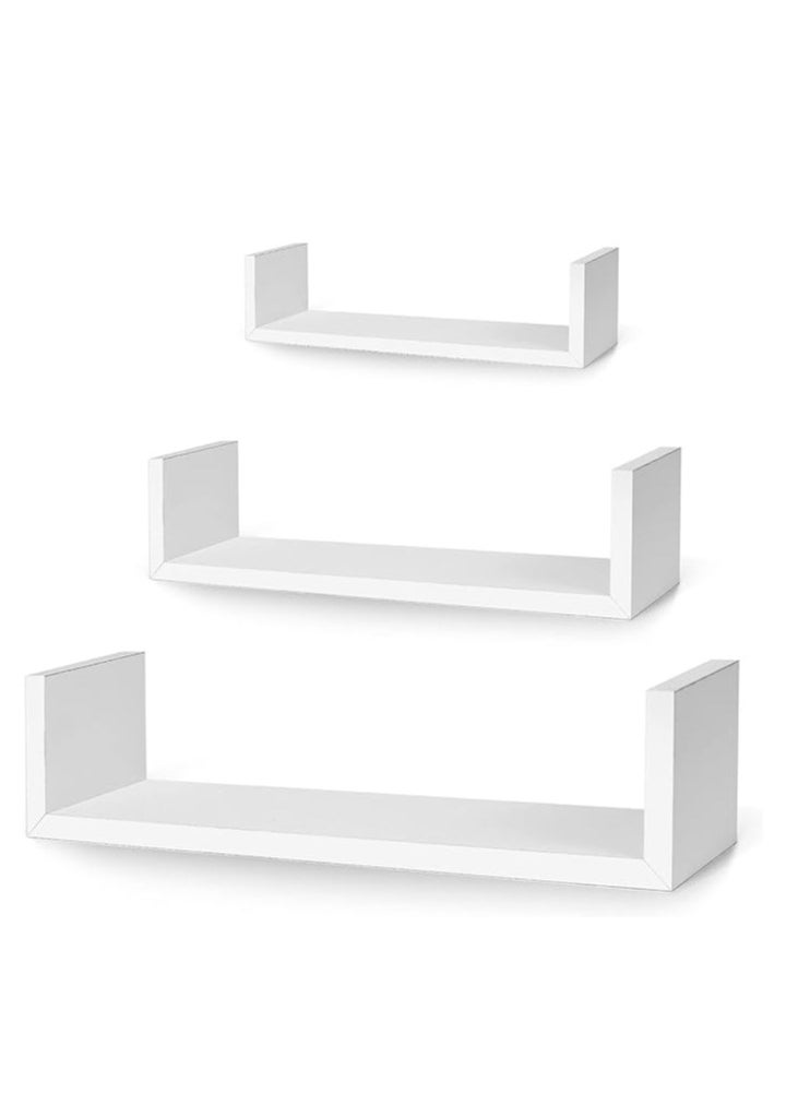 Asab - وحدة عرض رفوف حائط عائمة على شكل حرف U من بريمن، 3 رفوف، بيضاء لتخزين الكتب - Image 1