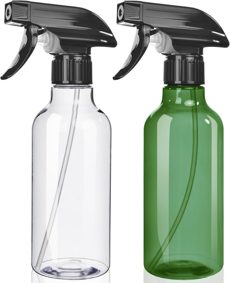 Airbee Spray Bottles 2-Pack, 10 Oz, Mist & Stream, Heavy Duty Spraying Empty Water Sprayer Bottle, BPA Free Plastic Refillable Containers for Cleaning Solutions, Plants, Hair, Essential Oils, Clear & Green - Image 1