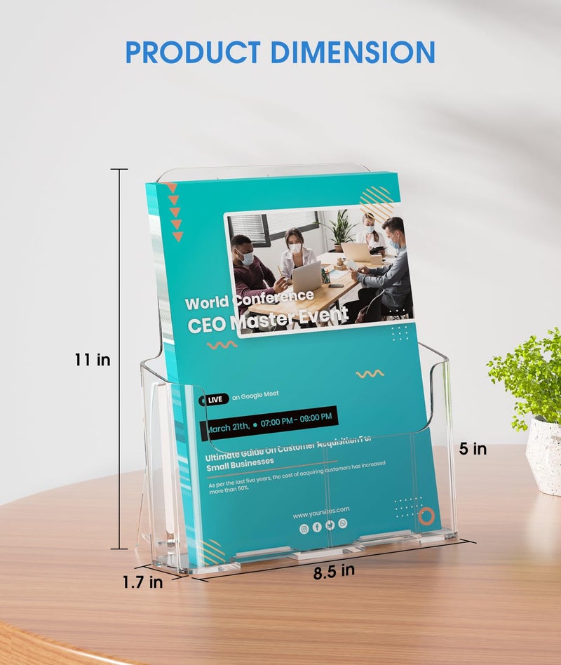 KTRIO Acrylic Brochure Holder 8.5 x 11 Clear Flyer Display Stand, Plastic Literature Holder for Trifold Brochures, Magazines, Menus, Pamphlets, Booklets, Documents, Desk or Wall Mount, 4 Pack - Image 5