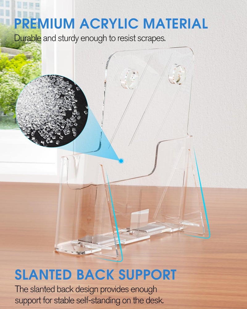 KTRIO Acrylic Brochure Holder 8.5 x 11 Clear Flyer Display Stand, Plastic Literature Holder for Trifold Brochures, Magazines, Menus, Pamphlets, Booklets, Documents, Desk or Wall Mount, 4 Pack - Image 2