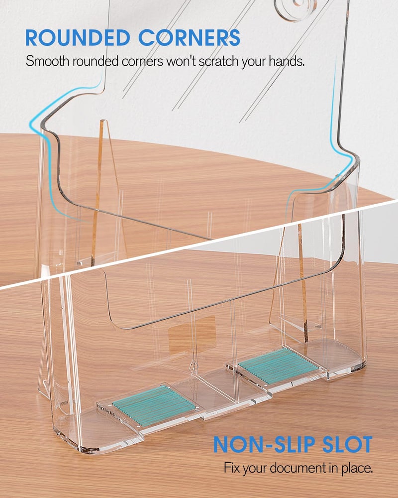 KTRIO Acrylic Brochure Holder 8.5 x 11 Clear Flyer Display Stand, Plastic Literature Holder for Trifold Brochures, Magazines, Menus, Pamphlets, Booklets, Documents, Desk or Wall Mount, 4 Pack - Image 3