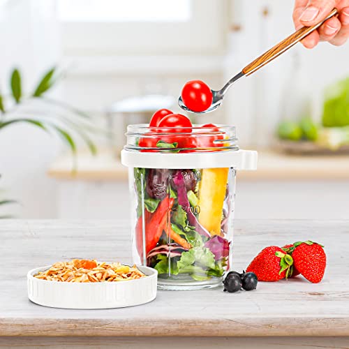 PFUM Overnight Oats Jars with Spoon and Lid 16 oz [2 Pack], Airtight Oatmeal Container with Measurement Marks, Mason Jars with Lid for Cereal On The Go Container (2pcs white) - Image 3