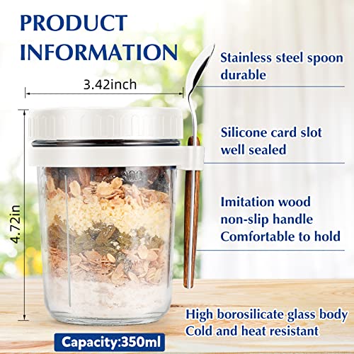 PFUM Overnight Oats Jars with Spoon and Lid 16 oz [2 Pack], Airtight Oatmeal Container with Measurement Marks, Mason Jars with Lid for Cereal On The Go Container (2pcs white) - Image 2