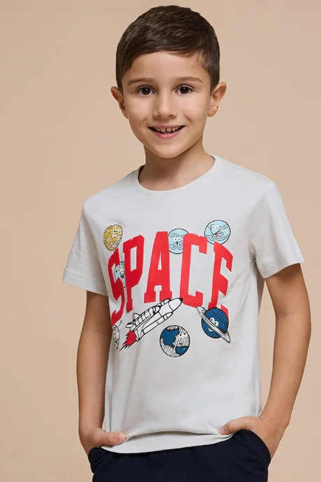R&B Printed T-Shirt with Crew Neck and Short Sleeves