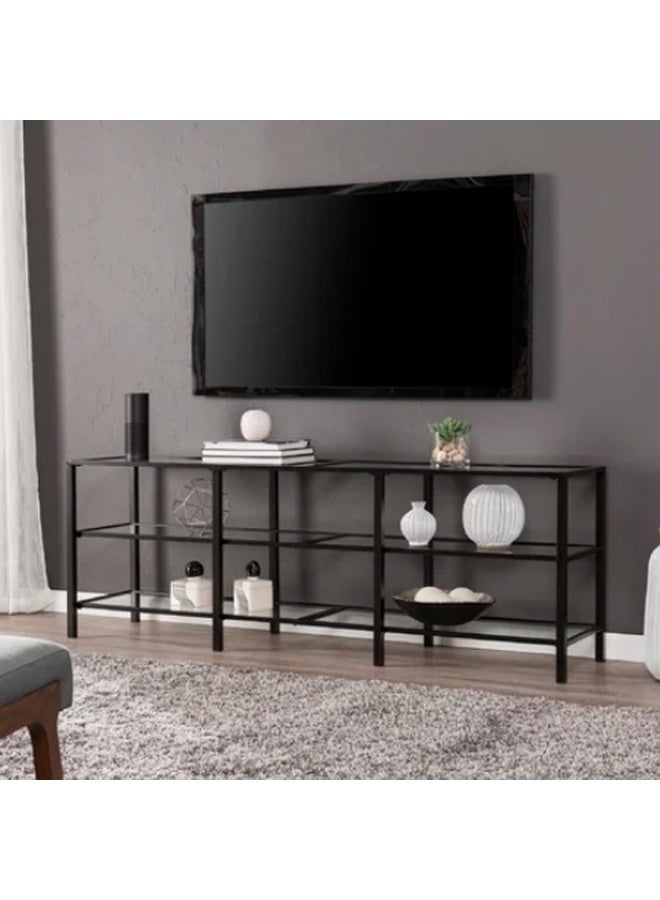 HOME TASTE Hometaste Modern Rectangular Metal And Glass Tv Stand: Sleek Entertainment Hub With Gaming Console Storage - Perfect For Living Rooms And Offices - Accommodates Tvs Up To 160Cm 