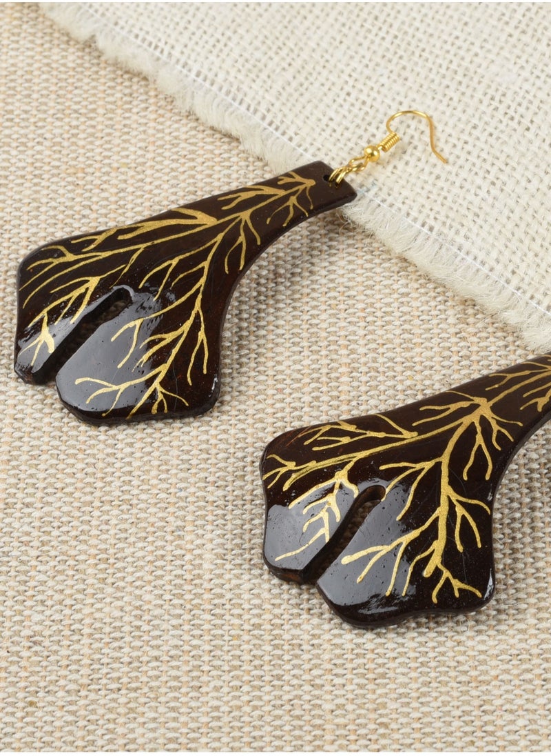 N & H N&H Eco-friendly Handmade Jewellery 4 Pairs Coconut Wooden Earrings Lightweight Hoopwire Earrings Bohemian Pendant Dangle Earrings Set  - Image 4
