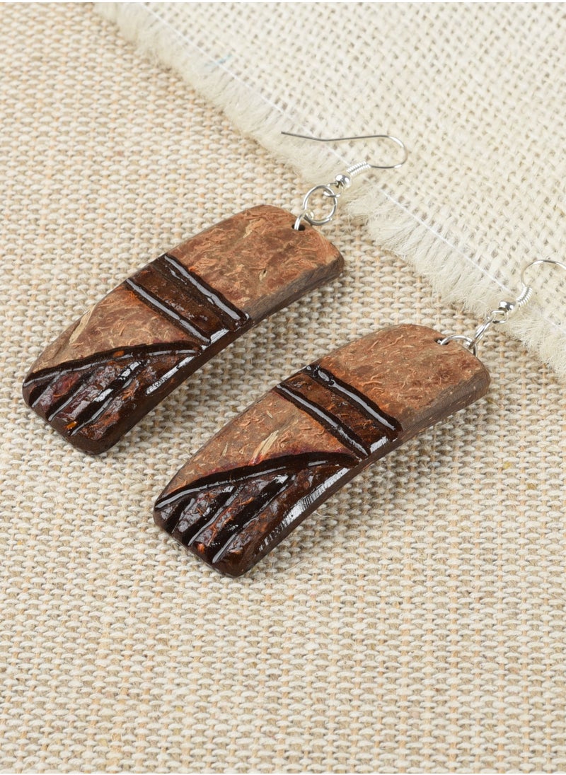 N & H N&H Eco-friendly Handmade Jewellery 4 Pairs Coconut Wooden Earrings Lightweight Hoopwire Earrings Bohemian Pendant Dangle Earrings Set  - Image 5