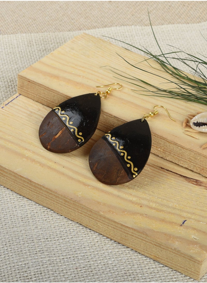 N & H N&H Eco-friendly Handmade Jewellery 4 Pairs Coconut Wooden Earrings Lightweight Hoopwire Earrings Bohemian Pendant Dangle Earrings Set  - Image 3