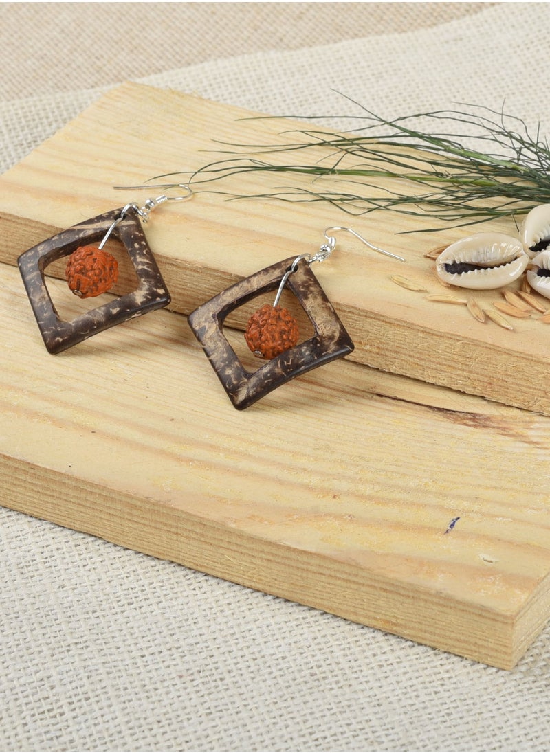 N & H N&H Eco-friendly Handmade Jewellery 4 Pairs Coconut Wooden Earrings Lightweight Hoopwire Earrings Bohemian Pendant Dangle Earrings Set  - Image 2