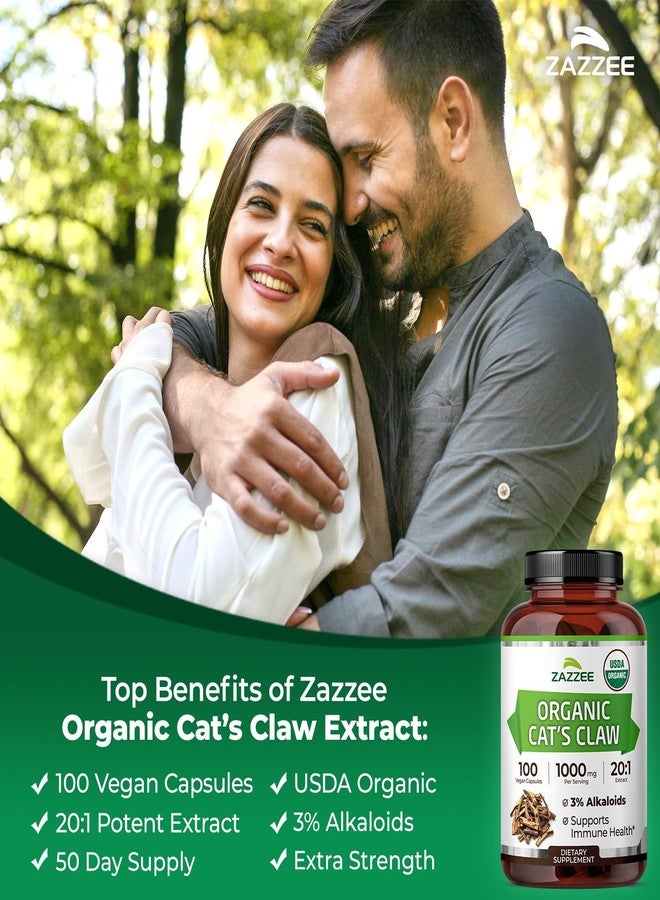 Zazzee USDA Organic Cat’s Claw 20:1 Extract, 1000 mg per Serving, 3% Alkaloids, 100 Vegan Capsules, Uncaria Tomentosa, Immune, Joint & Antioxidant Support, All-Natural, Non-GMO, Made in the USA - Image 4