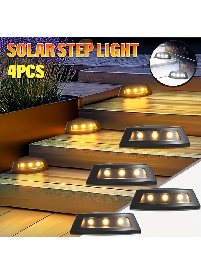 4 قطع أضواء الدرجات الشمسية باللون الأبيض الدافئ تشغيل وإيقاف تلقائي لشرفة الحديقة ممر الرواق - Image 2