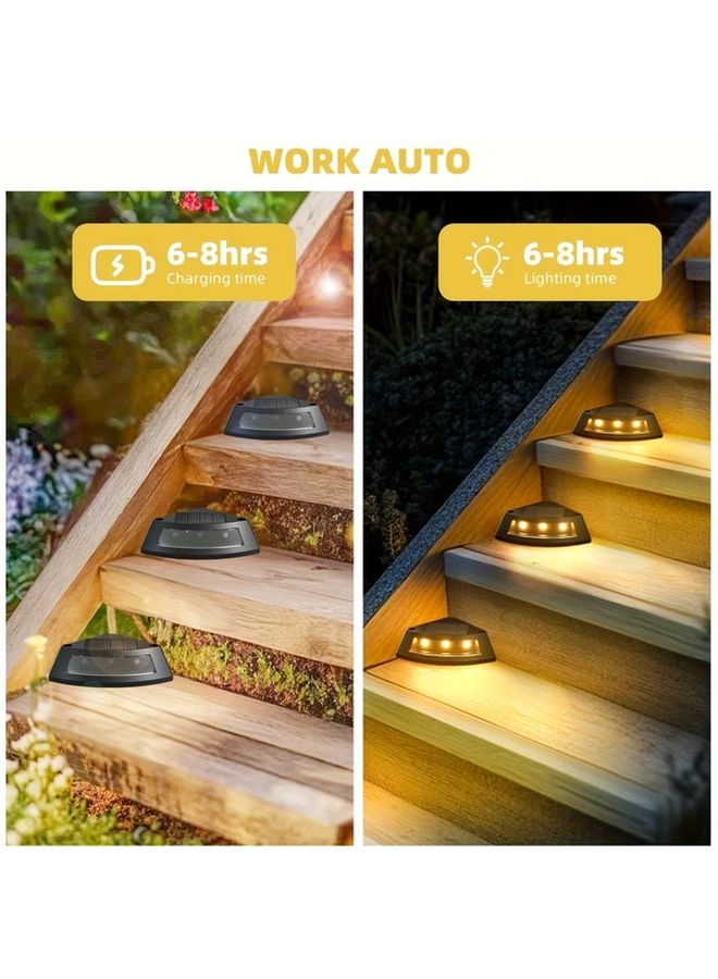4 قطع أضواء الدرجات الشمسية باللون الأبيض الدافئ تشغيل وإيقاف تلقائي لشرفة الحديقة ممر الرواق - Image 4
