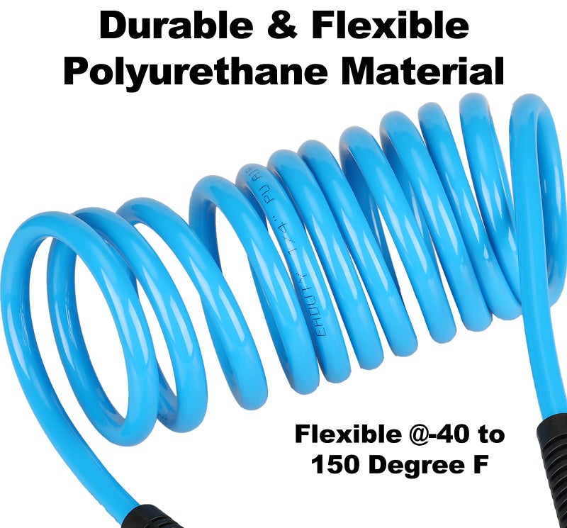 EADUTY Heavy Duty Polyurethane Recoil Air Hose 1/4 in x 25 ft, Lightweight, Flexible Compressor Hose with Universal Quick Coupler, Plug and Bend Restrictors, Blue - Image 2