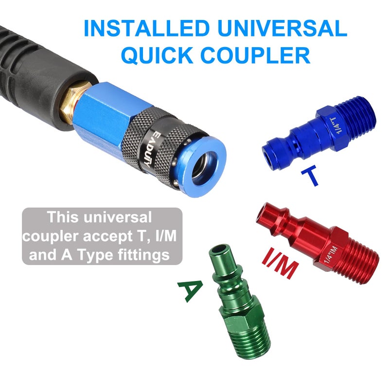 EADUTY Heavy Duty Polyurethane Recoil Air Hose 1/4 in x 25 ft, Lightweight, Flexible Compressor Hose with Universal Quick Coupler, Plug and Bend Restrictors, Blue - Image 3