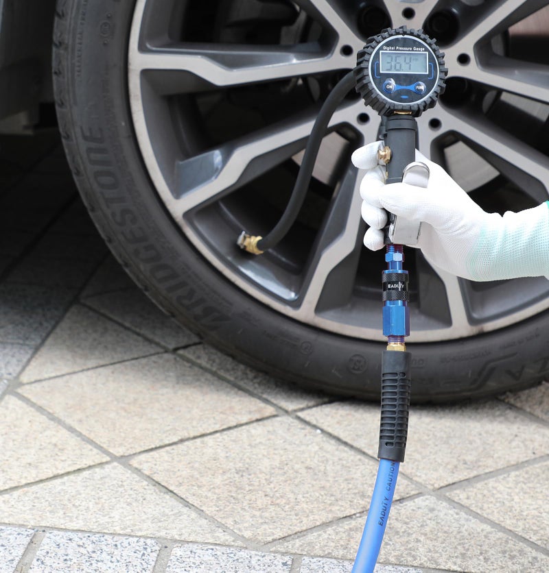 EADUTY Heavy Duty Polyurethane Recoil Air Hose 1/4 in x 25 ft, Lightweight, Flexible Compressor Hose with Universal Quick Coupler, Plug and Bend Restrictors, Blue - Image 5