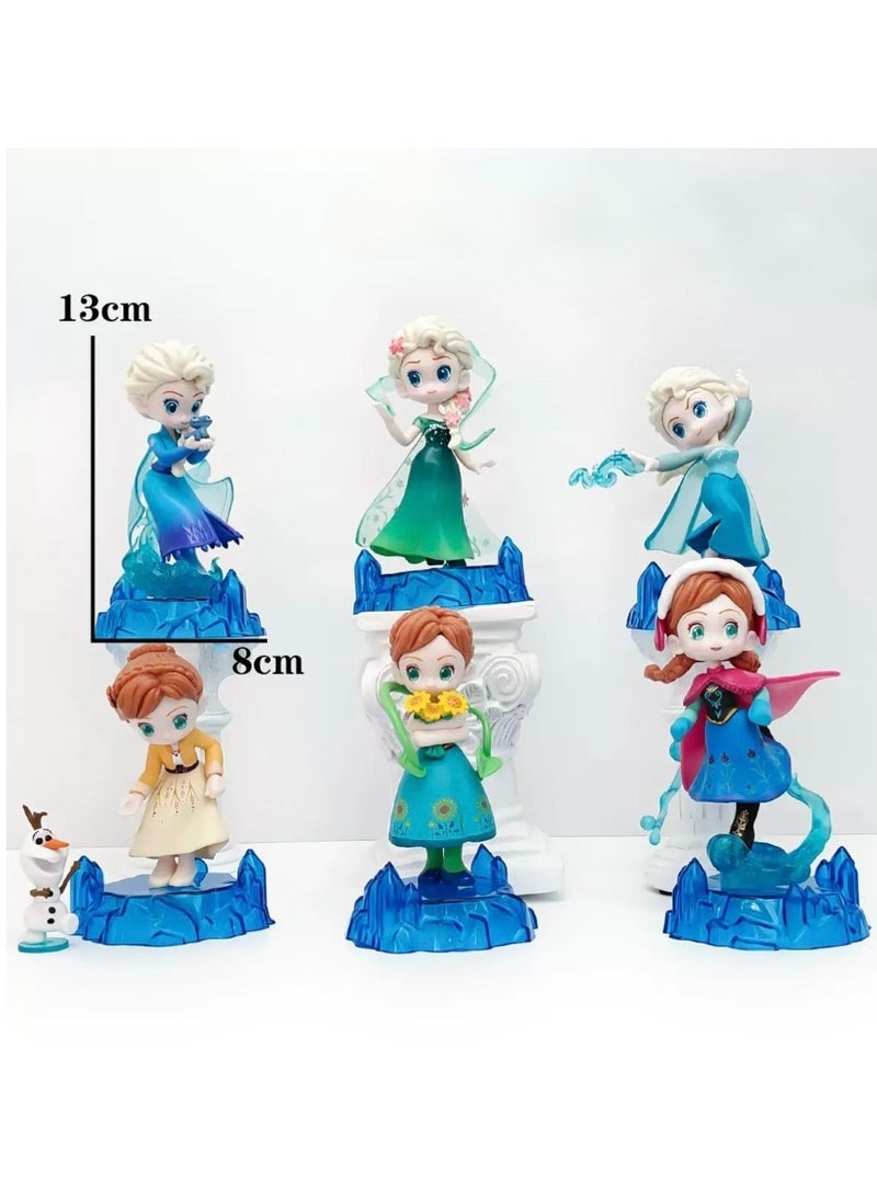 JAYATO Ice Princess Cartoon Mini Figurines 6 Piece Collectible  with Crystal Snow Base 8cm to 13cm PVC Action Figures Fantasy Winter Theme Desk Decoration Cake Topper Gift for Kids Girls and Collectors - Image 2