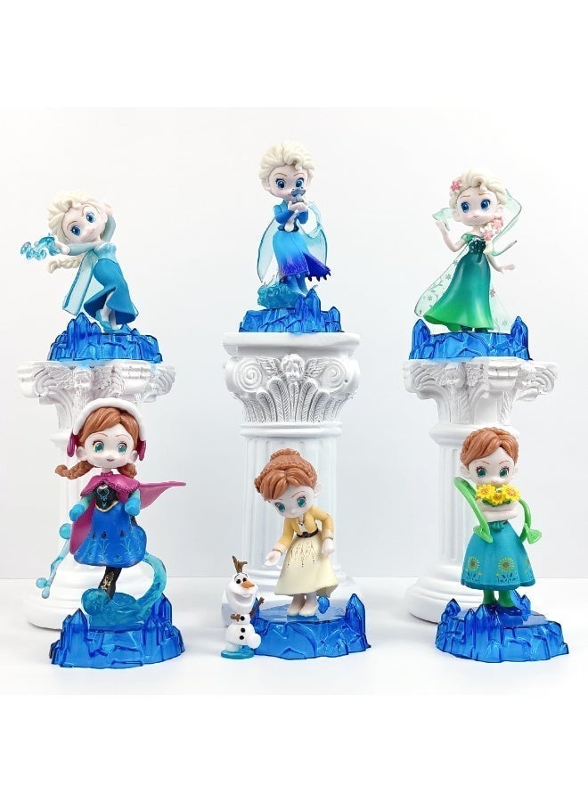 JAYATO Ice Princess Cartoon Mini Figurines 6 Piece Collectible  with Crystal Snow Base 8cm to 13cm PVC Action Figures Fantasy Winter Theme Desk Decoration Cake Topper Gift for Kids Girls and Collectors - Image 1