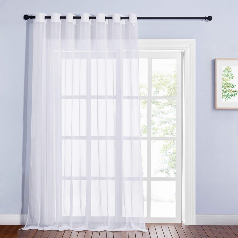 NICETOWN Sheer Curtain for Patio Door - Extra Wide Voile Curtain Drape Elegant Window Treatment for Sliding Glass Door (White, 1 Piece, W100 x L96 Inches) - Image 1