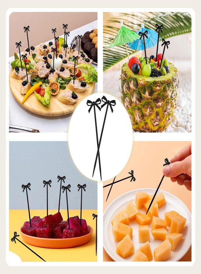 LINYUEARUI 60pcs food toothpicks, party plastic appetizers, skewers, beverage mixers, pickled vegetables, dessert sticks, are the ideal choice for party events and celebrations(black) - Image 5