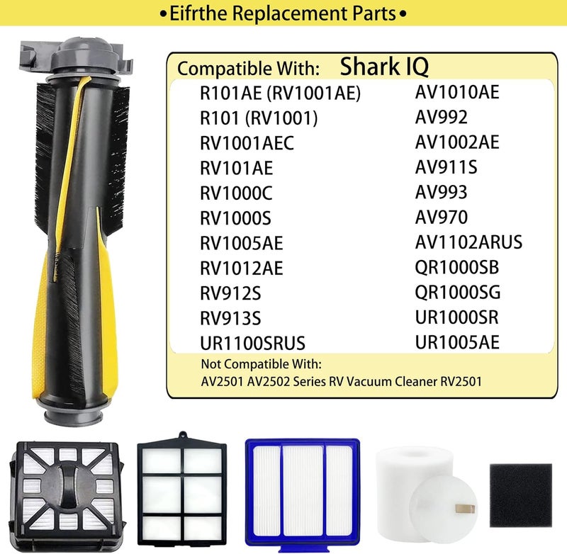 Eifrthe طقم قطع الغيار لروبوت المكنسة الكهربائية Shark IQ RV1001AE، Shark AV911S EZ، AV1010AE RV1000 RV1001 AV970 AV993 AV1002AE UR1000SR UR1005AE، فرشاة رئيسية، مرشحات، فرش جانبية، مرشح أولي - Image 2