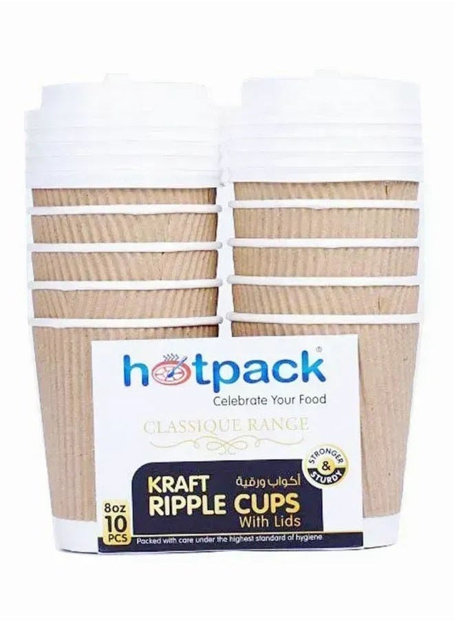 Hotpack Kraft Ripple Cups With Lids, 10 Pcs, 10'S 
