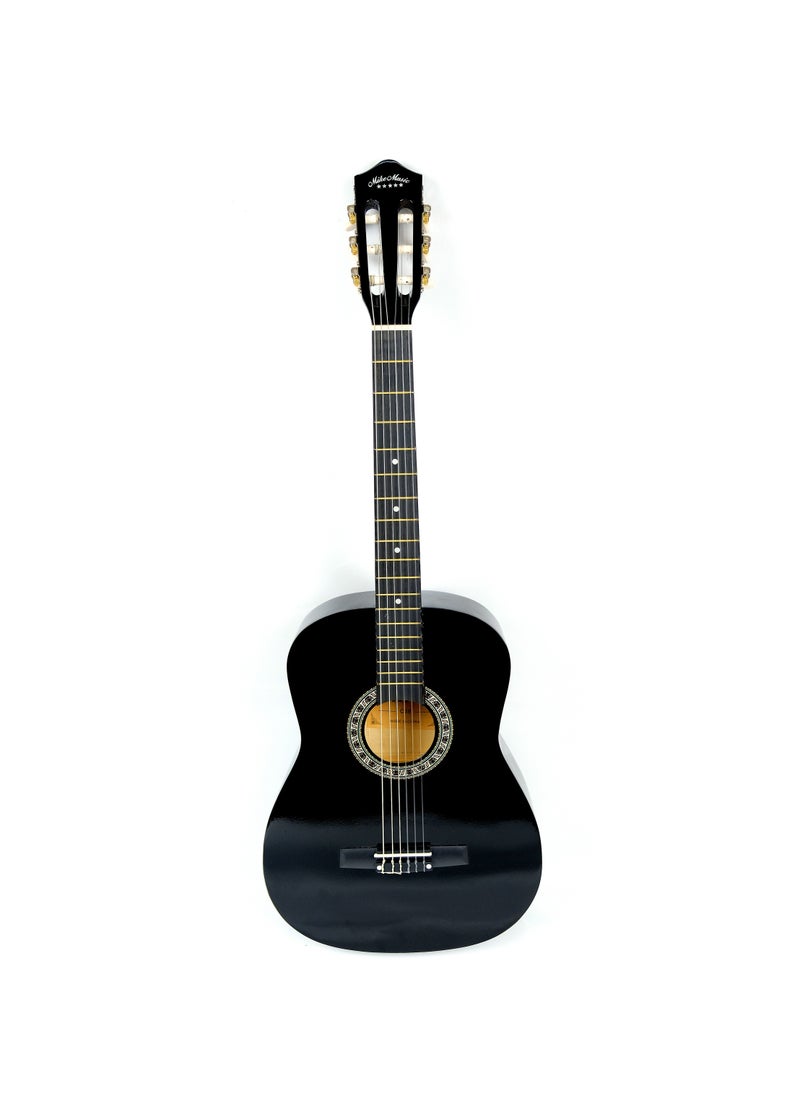 Mike Music - 38 inch Nylon-String Classical Guitar with Free Bag/Capo/A Pack of Extra Strings/Picks(C38, Black) - Image 1