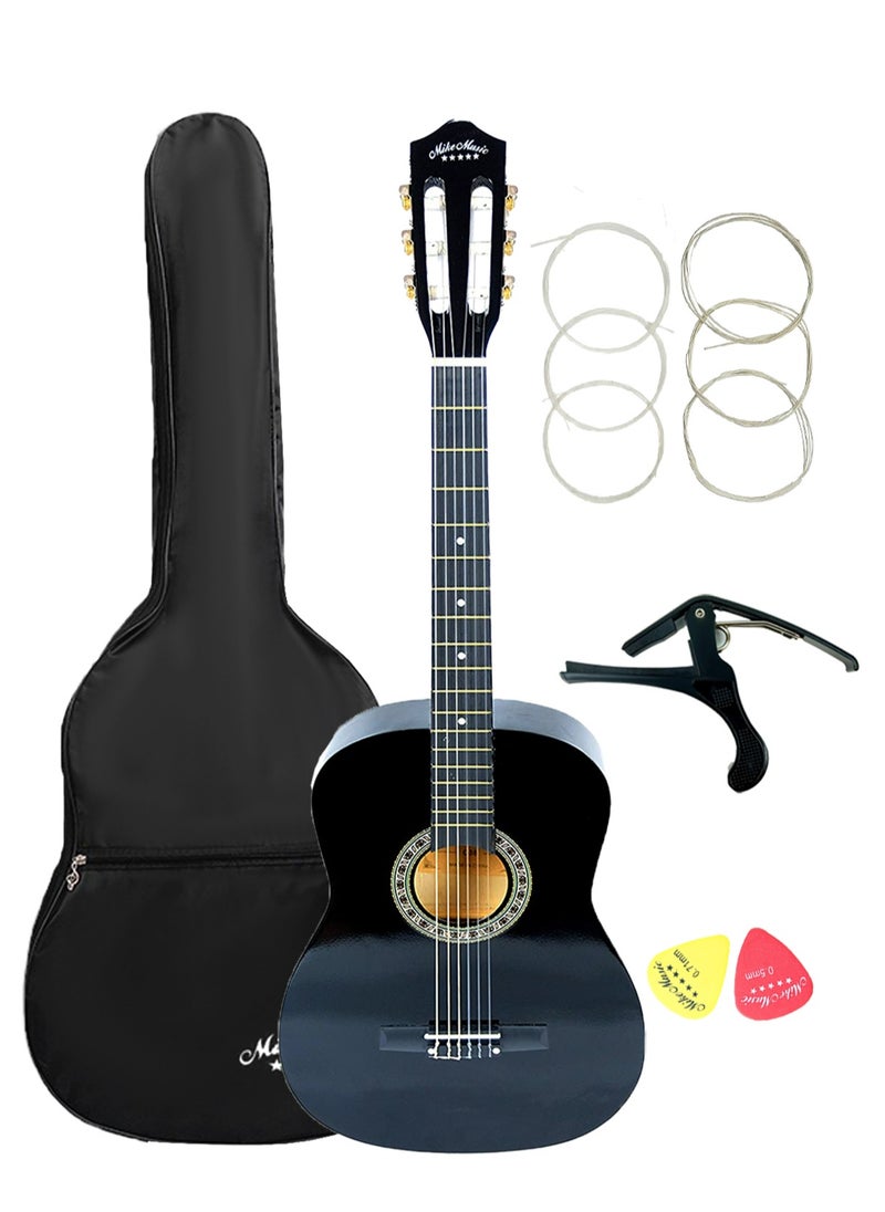 Mike Music - 38 inch Nylon-String Classical Guitar with Free Bag/Capo/A Pack of Extra Strings/Picks(C38, Black) - Image 1