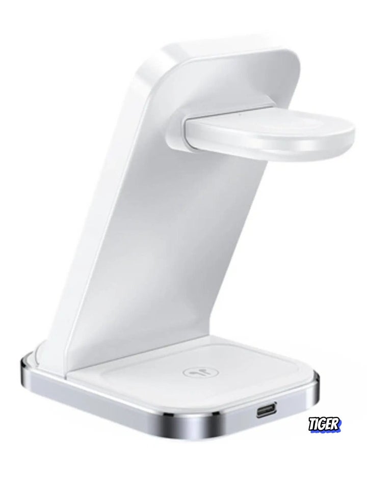 TIGER - E15 3-in-1 Wireless Charging Station for iPhone, AirPods, and Apple Watch – Fast and Efficient Charging in One Compact Station – Sleek White Design for Home or Office - Image 1