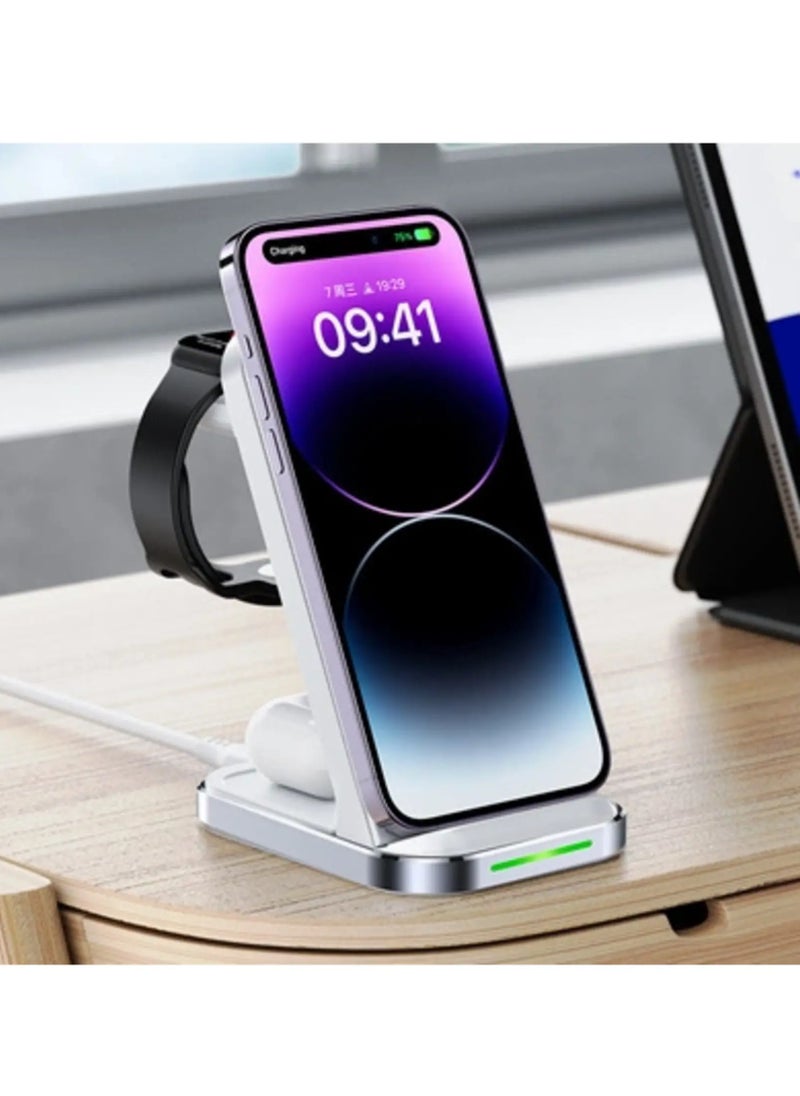 TIGER - E15 3-in-1 Wireless Charging Station for iPhone, AirPods, and Apple Watch – Fast and Efficient Charging in One Compact Station – Sleek White Design for Home or Office - Image 1