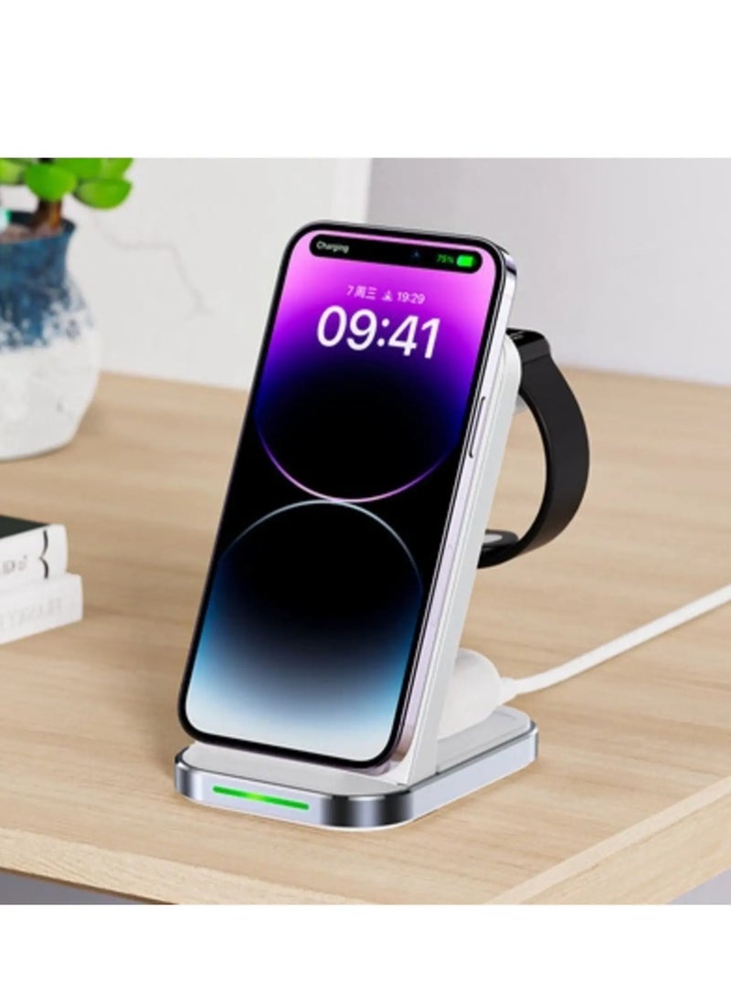 TIGER - E15 3-in-1 Wireless Charging Station for iPhone, AirPods, and Apple Watch – Fast and Efficient Charging in One Compact Station – Sleek White Design for Home or Office - Image 1