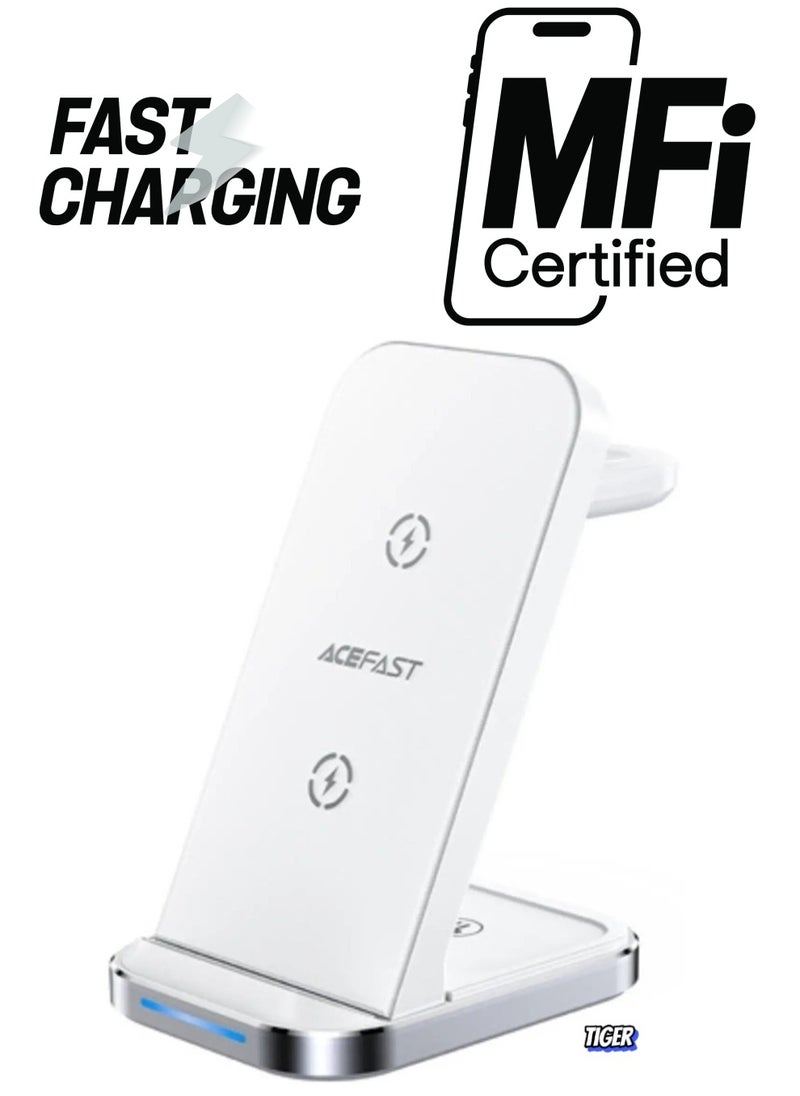 TIGER - E15 3-in-1 Wireless Charging Station for iPhone, AirPods, and Apple Watch – Fast and Efficient Charging in One Compact Station – Sleek White Design for Home or Office - Image 1