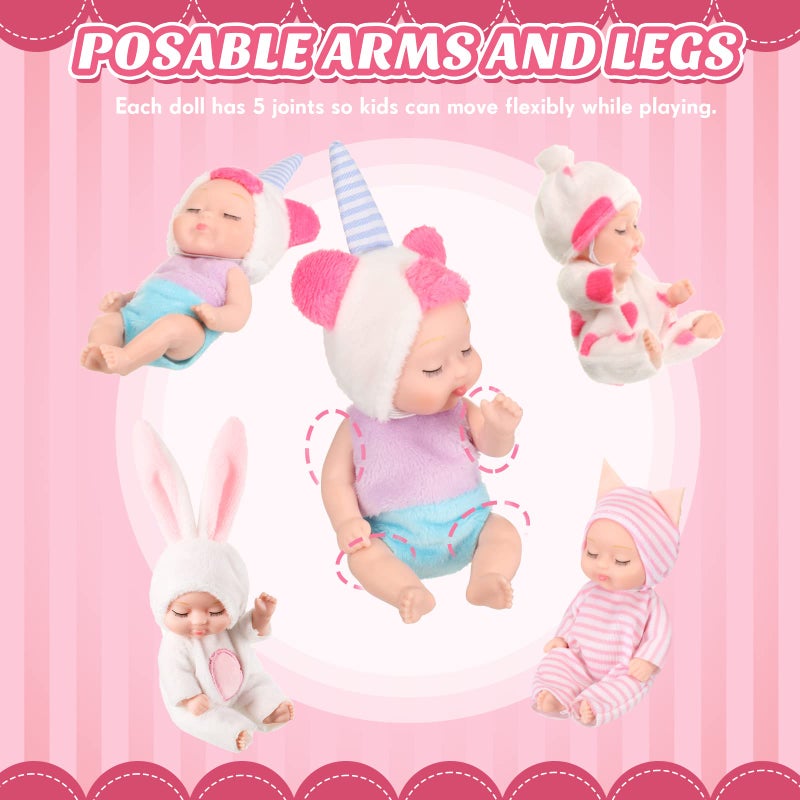 Hanaive 4 Pcs 4 Inch Mini Baby Dolls Lifelike Realistic Baby Dolls Animal Clothes Cute Tiny Gifts for Kids Birthday Party(Lovely Style) - Image 5