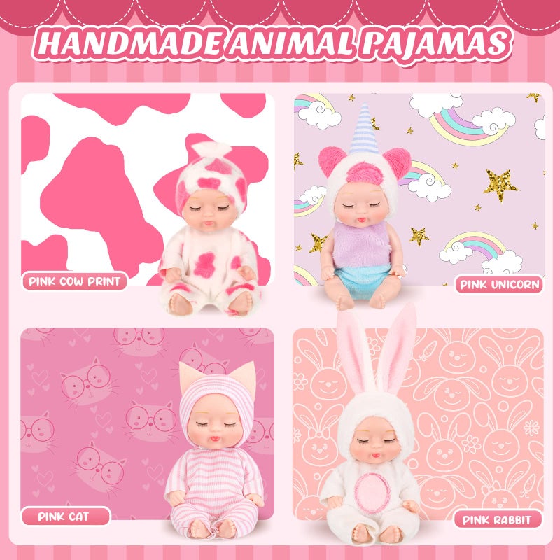 Hanaive 4 Pcs 4 Inch Mini Baby Dolls Lifelike Realistic Baby Dolls Animal Clothes Cute Tiny Gifts for Kids Birthday Party(Lovely Style) - Image 3