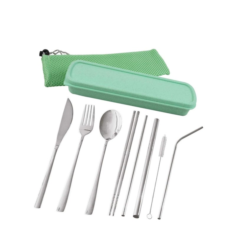 Zikra Portable Travel Utensils, Reusable Cutlery Camping Utensil Set with Case Including Stainless Steel Knife Fork Spoon Chopsticks Cleaning Brush Straws 8pcs - Image 1