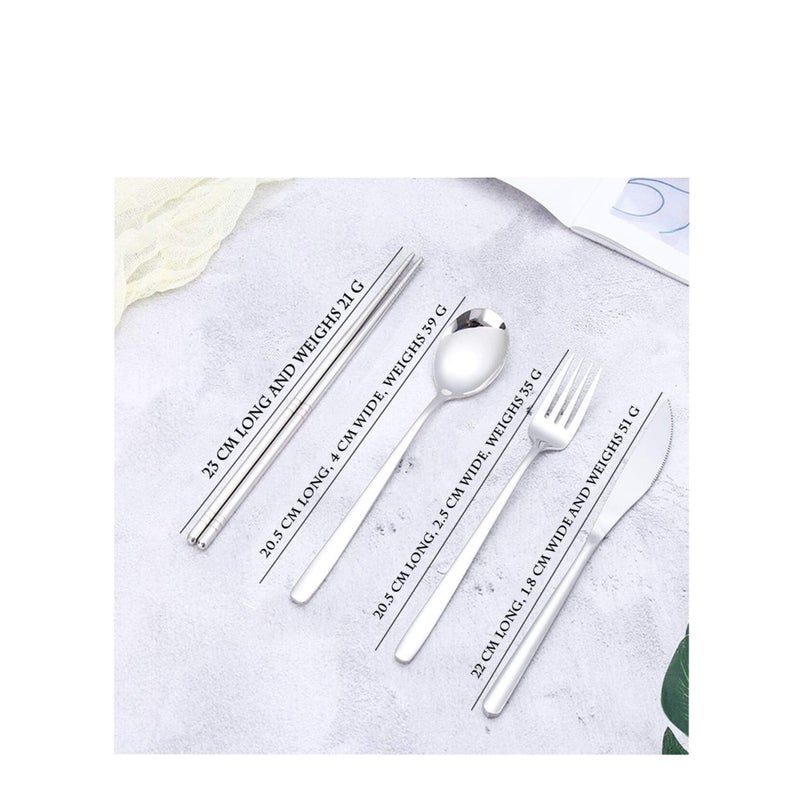 Zikra Portable Travel Utensils, Reusable Cutlery Camping Utensil Set with Case Including Stainless Steel Knife Fork Spoon Chopsticks Cleaning Brush Straws 8pcs - Image 3