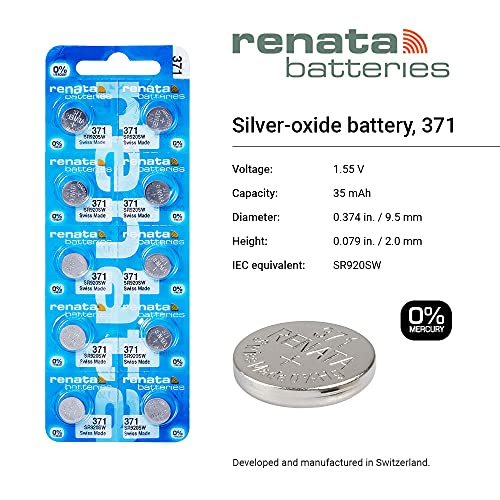 Renata 371 SR920SW Batteries - 1.55V Silver Oxide 371 Watch Battery (10 Count) - Image 2