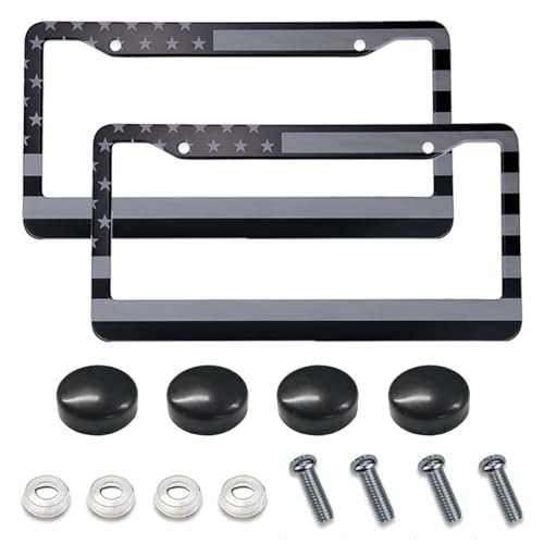 ZIMISI 2PCS American Flag License Plate Frames Stainless Steel Tag Frame Car License Plate Protector Holder with Screws Fasteners Caps Universal Front Rear Car License Plate Cover 2 HolesFlag - Image 1