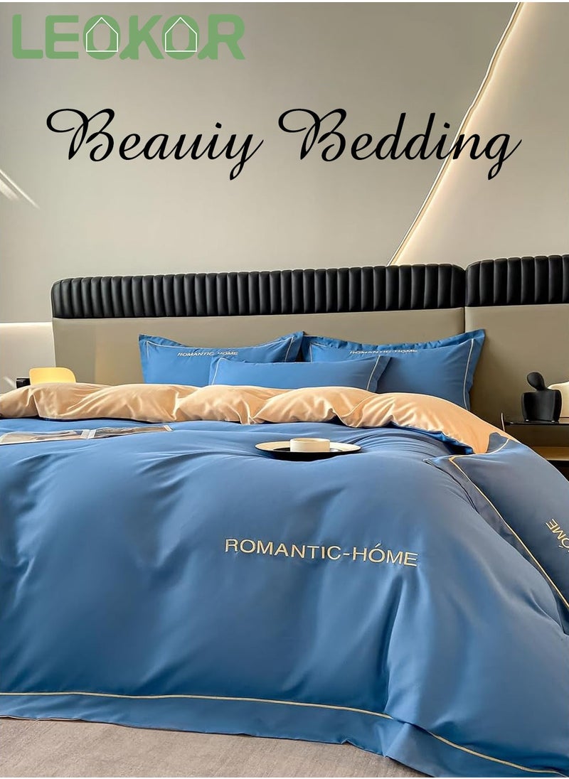 LEOKOR 4PCS Soft Bedding Duvet Cover Set, Skin-Friendly Solid Color Breathable Comforter Set, Include Quilt Cover With Zipper Closure, Bed Sheet and 2 Pillowcase  - Image 2