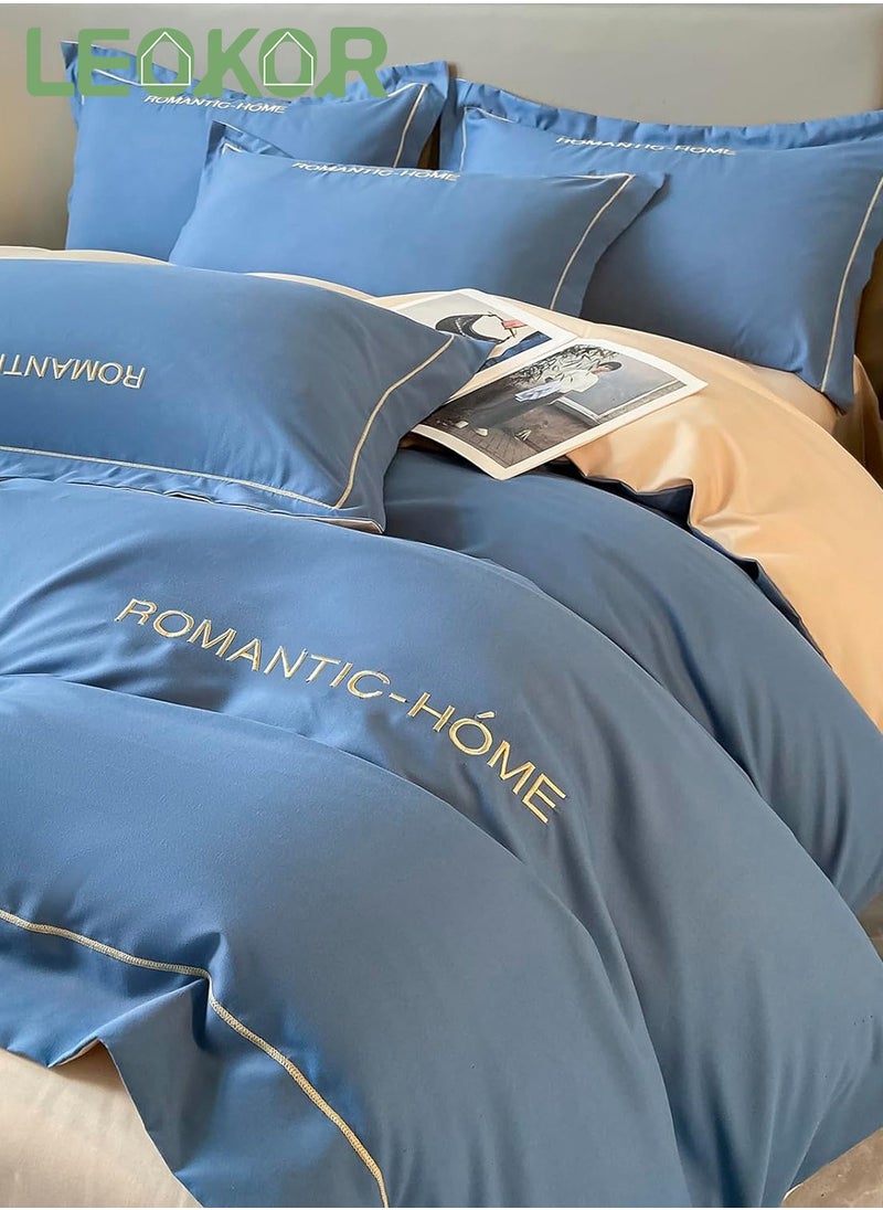 LEOKOR 4PCS Soft Bedding Duvet Cover Set, Skin-Friendly Solid Color Breathable Comforter Set, Include Quilt Cover With Zipper Closure, Bed Sheet and 2 Pillowcase  - Image 1