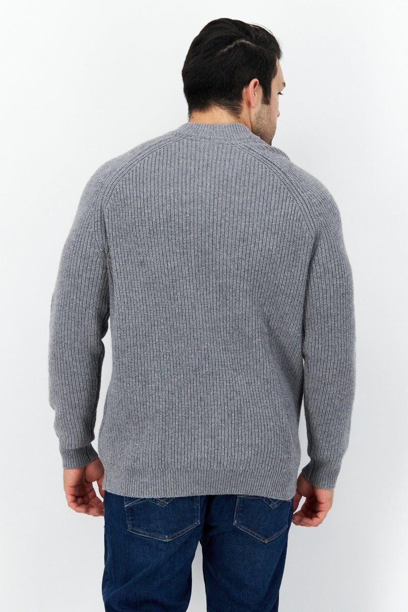 Lyle & Scott سويت شيرت رجالي بياقة دائرية بتصميم شايكر، رمادي - Image 2