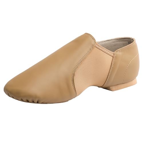 Linodes (Tent Leather Upper Jazz Shoe Slip-on for Women and Men's Dance Shoes Brown 4.5M - Image 1